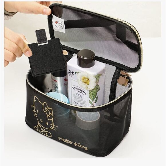 HELLO KITTY Logo Cosmetic Mesh Large Capacity Travel/Makeup/Storage Bag - Picture 5 of 6